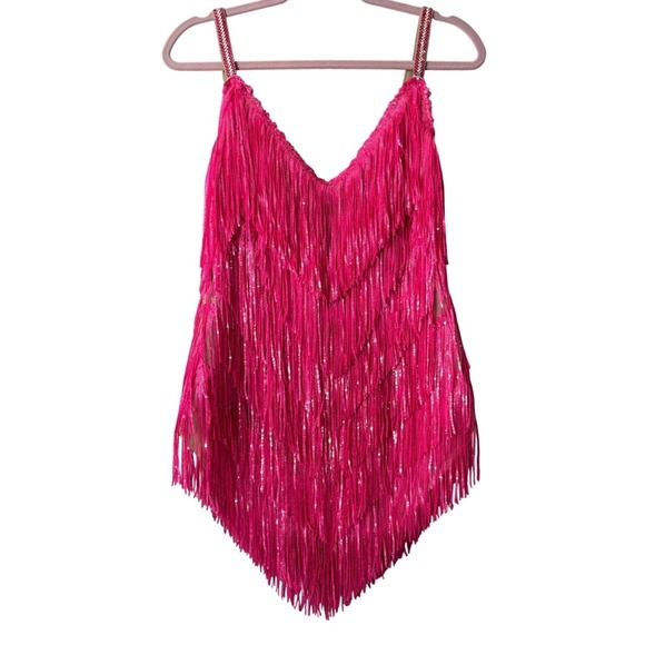 ✨ICONIC VEGAS MOMENT✨ Bronx & Banco Neon Pink Sequin Fringe Mini XS - Picture 6 of 9